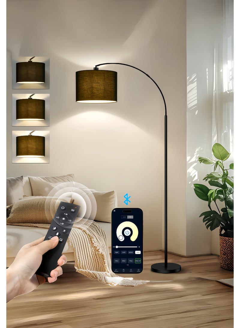 Amoyls Adjustable Hanging Drum Shade Floor Lamp, Remote Control, 3 Color Dimmable LED Standing Light for Bedroom, Living Room, Office, 90*90*175cm - Image 1